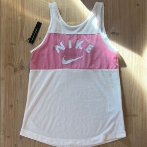 Nike Pink and White Loose Fit Ribbed Tank Low Strappy Back Athletic Wear Sports
